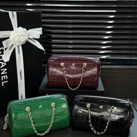 Chanel Croc‑Embossed Boston Tube Bowling Chain Crossbody AP5480 12‑19‑9 #B67903