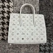 Christian Louboutin White Leather Handbag With Colorful Studs And Red Branding #A52417 Christian Louboutin White Leather Handbag With Colorful Studs And Red Branding #A52417