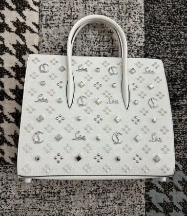 Christian Louboutin White Leather Handbag With Colorful Studs And Red Branding #A52417 Christian Louboutin White Leather Handbag With Colorful Studs And Red Branding #A52417