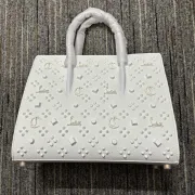 Christian Louboutin White Leather Handbag With Silver - Tone Embellishments #A52418 Christian Louboutin White Leather Handbag With Silver - Tone Embellishments #A52418