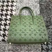 Christian Louboutin Olive Green Studded Leather Handbag With Signature Motifs #A52419 Christian Louboutin Olive Green Studded Leather Handbag With Signature Motifs #A52419