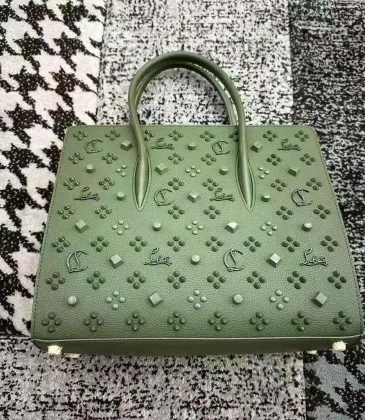Christian Louboutin Olive Green Studded Leather Handbag With Signature Motifs #A52419 Christian Louboutin Olive Green Studded Leather Handbag With Signature Motifs #A52419