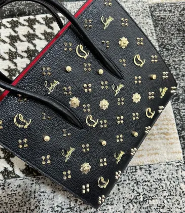 Christian Louboutin Black Leather Handbag With Gold - Tone Embellishments And Red Accents #A52420 Christian Louboutin Black Leather Handbag With Gold - Tone Embellishments And Red Accents #A52420