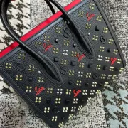 Christian Louboutin Black Leather Handbag With Colorful Studs And Red Branding #A52421 Christian Louboutin Black Leather Handbag With Colorful Studs And Red Branding #A52421