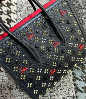 Christian Louboutin Black Leather Handbag With Colorful Studs And Red Branding #A52421 Christian Louboutin Black Leather Handbag With Colorful Studs And Red Branding #A52421