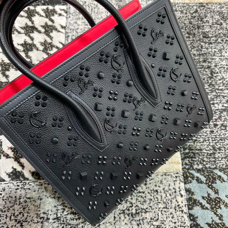 Christian Louboutin Black & Red Studded Leather Handbag With Signature Motifs #A52422