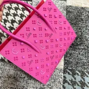 Christian Louboutin Pink Spiked Studded Handbag With Signature Details #A52426 Christian Louboutin Pink Spiked Studded Handbag With Signature Details #A52426