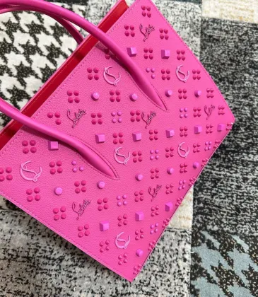 Christian Louboutin Pink Spiked Studded Handbag With Signature Details #A52426 Christian Louboutin Pink Spiked Studded Handbag With Signature Details #A52426