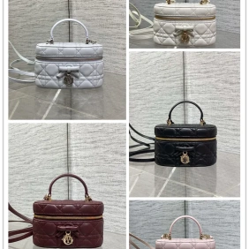 Dior Cannage Vanity Makeup Bag with Handle #A66096 Dior Cannage Vanity Makeup Bag with Handle #A66096