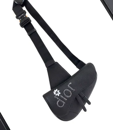 D-ior Black Leather Saddle Bag With Floral Accent And Adjustable Strap For Chic Styling #A50070 D-ior Black Leather Saddle Bag With Floral Accent And Adjustable Strap For Chic Styling #A50070