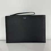 Fendi Pouch Sleek Black Leather Minimalist Logo Redefining Timeless Elegance size:30×20cm #A54204 Fendi Pouch Sleek Black Leather Minimalist Logo Redefining Timeless Elegance size:30×20cm #A54204