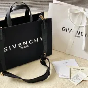 Givenchy Black Canvas Tote Bag With Branding And Gold Hardware #A52344 Givenchy Black Canvas Tote Bag With Branding And Gold Hardware #A52344