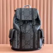 Gucci 625770 GG Flap Backpack Grey Jacquard Drawstring Rucksack #B67273