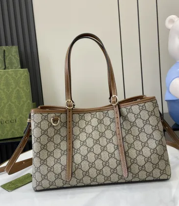 Gucci Signature GG Canvas Tote Bag With Leather Trim Details #A51001 Gucci Signature GG Canvas Tote Bag With Leather Trim Details #A51001