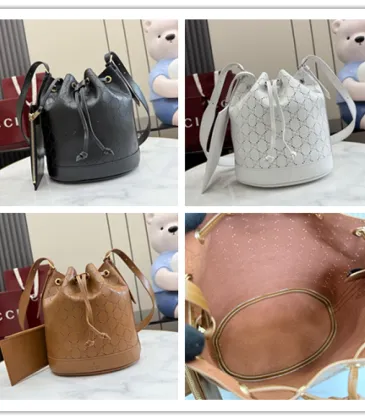  A002GW Perforated Leather Bucket Bag Drawstring Gold Hardware 20.5cm #B67270