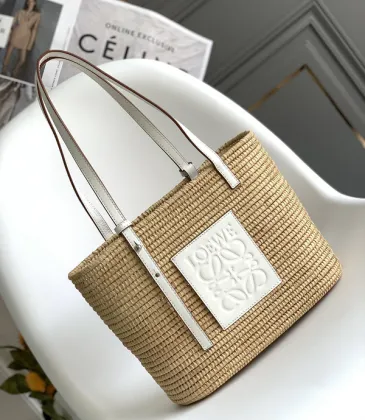 LOEWE Straw Tote Bag With White Leather Logo Patch And Dual Handles size:30×21×11cm #A54072 LOEWE Straw Tote Bag With White Leather Logo Patch And Dual Handles size:30×21×11cm #A54072
