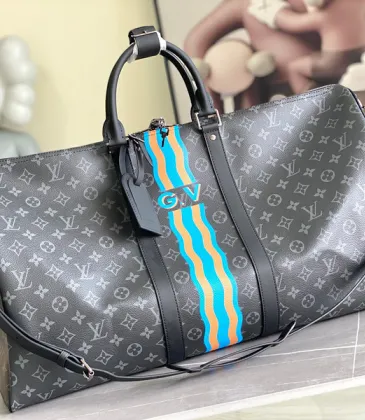 Louis Vuitton Monogram Eclipse Travel Duffle Bag With Colorful Striped Accent #A52720 Louis Vuitton Monogram Eclipse Travel Duffle Bag With Colorful Striped Accent #A52720