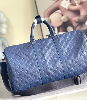 Louis Vuitton Embossed Monogram Keepall Bandoulière Bag In Stylish Blue For Travel #A52104 Louis Vuitton Embossed Monogram Keepall Bandoulière Bag In Stylish Blue For Travel #A52104