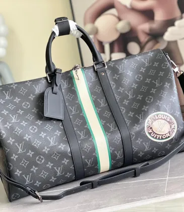 Louis Vuitton Monogram Eclipse Keepall Bandoulière With Green Stripe And Badge #A52719 Louis Vuitton Monogram Eclipse Keepall Bandoulière With Green Stripe And Badge #A52719
