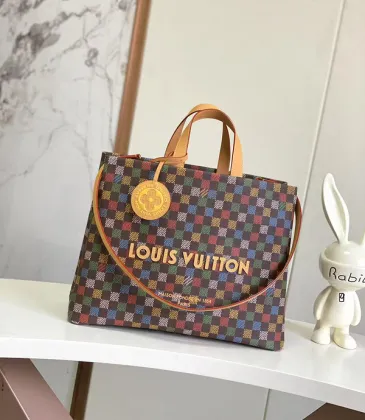 Louis Vuitton Colorful Damier Canvas Tote Bag With Brand Emblem And Charm #A51007 Louis Vuitton Colorful Damier Canvas Tote Bag With Brand Emblem And Charm #A51007