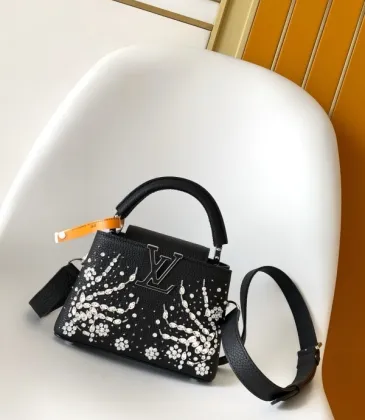 Women's Black Grained Leather Handbag with Crystal Embellishments & Signature LV Logo M25934 #A57318 Women's Black Grained Leather Handbag with Crystal Embellishments & Signature LV Logo M25934 #A57318