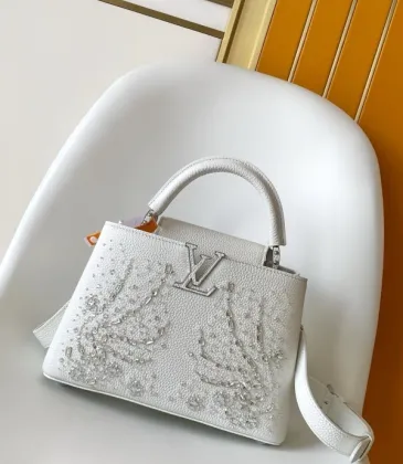 Women's White Grained Leather Handbag with Crystal Embellishments & Signature LV Logo M25934 #A57317 Women's White Grained Leather Handbag with Crystal Embellishments & Signature LV Logo M25934 #A57317