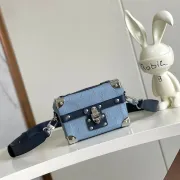 Louis Vuitton Light Blue Monogram Embossed Trunk Bag with Navy Accents size:19×15×7cm #A54125 Louis Vuitton Light Blue Monogram Embossed Trunk Bag with Navy Accents size:19×15×7cm #A54125