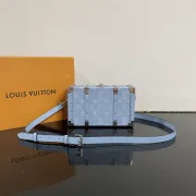 Louis Vuitton Light Blue Monogram Canvas Petite Malle Bag With Leather Strap #A50904 Louis Vuitton Light Blue Monogram Canvas Petite Malle Bag With Leather Strap #A50904