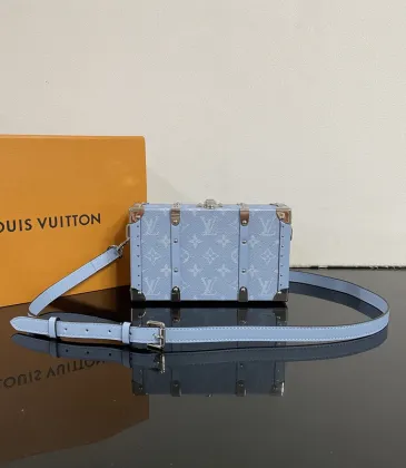 Louis Vuitton Light Blue Monogram Canvas Petite Malle Bag With Leather Strap #A50904 Louis Vuitton Light Blue Monogram Canvas Petite Malle Bag With Leather Strap #A50904