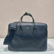 Prada Men's Black Pebbled Leather Briefcase with Signature Logo and Versatile Strap #A50985 Prada Men's Black Pebbled Leather Briefcase with Signature Logo and Versatile Strap #A50985