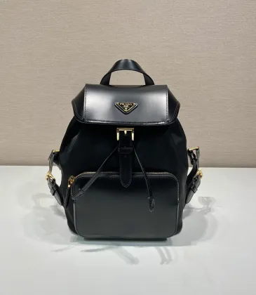 Stylish Black Prada Backpack With Leather Trim And Gold Hardware For Fashion Lovers #A49963 Stylish Black Prada Backpack With Leather Trim And Gold Hardware For Fashion Lovers #A49963