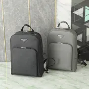 Prada Saffiano Leather Backpacks In Black And Grey With Signature Triangle Logo #A50840 Prada Saffiano Leather Backpacks In Black And Grey With Signature Triangle Logo #A50840