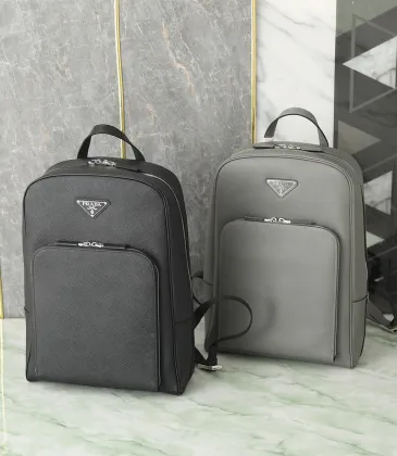 Prada Saffiano Leather Backpacks In Black And Grey With Signature Triangle Logo #A50840 Prada Saffiano Leather Backpacks In Black And Grey With Signature Triangle Logo #A50840