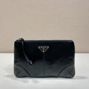 Elegant Black Prada Leather Clutch With Iconic Logo For Timeless Fashion Looks #A49962 Elegant Black Prada Leather Clutch With Iconic Logo For Timeless Fashion Looks #A49962