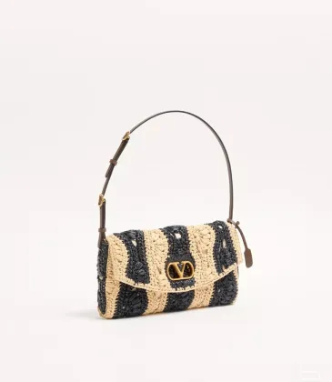 Valentino 22116 Garavani Devain Black Beige Striped Raffia Shoulder Crossbody Handbag #A65998 Valentino 22116 Garavani Devain Black Beige Striped Raffia Shoulder Crossbody Handbag #A65998