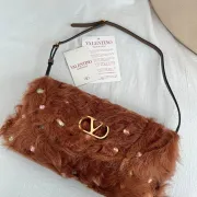 Valentino 22117 26SS Faux Fur Crystal Embellished V Logo Underarm Shoulder Handbag #A65997 Valentino 22117 26SS Faux Fur Crystal Embellished V Logo Underarm Shoulder Handbag #A65997