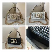 Valentino 6609 VLogo Woven Leather Shoulder Bag Detachable Chain Strap #B67274