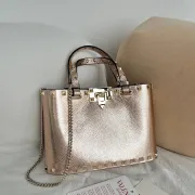 Valentino Garavani Rockstud Metallic Leather Tote Bag 23×15.5×6cm #A65016 Valentino Garavani Rockstud Metallic Leather Tote Bag 23×15.5×6cm #A65016