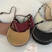 Valentino Rockstud Grainy Leather Mini Hobo Shoulder Bag 20×12×4cm #A65018 Valentino Rockstud Grainy Leather Mini Hobo Shoulder Bag 20×12×4cm #A65018
