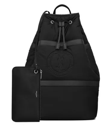 Yves Saint Laurent Black Nylon Drawstring Backpack With Leather Accents And Functional Design size:31×49×25 #A54316 Yves Saint Laurent Black Nylon Drawstring Backpack With Leather Accents And Functional Design size:31×49×25 #A54316