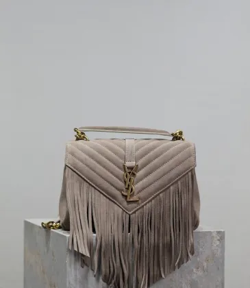 SAINT LAURENT Loulou Fringe Medium Shoulder Bag – Dusty Beige Suede with Chevron Quilt & Gold YSL Logo (Convertible Chain Strap) #A58779 SAINT LAURENT Loulou Fringe Medium Shoulder Bag – Dusty Beige Suede with Chevron Quilt & Gold YSL Logo (Convertible Chain Strap) #A58779