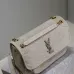 SAINT LAURENT Loulou Medium Shoulder Bag – Light Beige Suede with Chevron Quilt &amp; Tone-On-Tone YSL Logo (Convertible Chain Strap) #A58775
