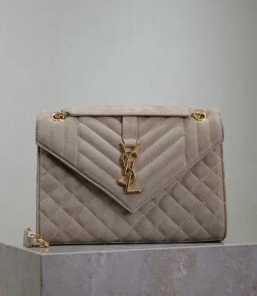 SAINT LAURENT Loulou Small Envelope Crossbody Bag – Dusty Beige Suede with Mixed-Quilt Stitching & Gold YSL Logo (Detachable Chain Strap) #A58777 SAINT LAURENT Loulou Small Envelope Crossbody Bag – Dusty Beige Suede with Mixed-Quilt Stitching & Gold YSL Logo (Detachable Chain Strap) #A58777