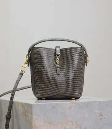 Saint Laurent Lizard - Embossed Leather Bucket Bag With Gold YSL Logo size:15×13×6cm #A53703 Saint Laurent Lizard - Embossed Leather Bucket Bag With Gold YSL Logo size:15×13×6cm #A53703