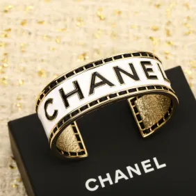 Chanel Black  White Enamel Bracelet Adjustable #B68519