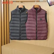 Moncler Men’s Stand‑Collar Light Quilted Down Gilet Vest, Black &amp; Burgundy #B67678
