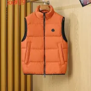 Moncler Men’s Stand‑Collar Padded Down Gilet Vest, Black &amp; Bright Orange #B67679