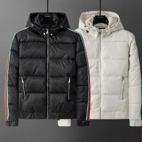 Brand G Fall Winter Thickened Hooded Cotton Puffer Jacket, Black &amp; White #B68856