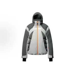 Brand L Color‑block Hooded Down Jacket, Grey Black #B68302 Brand L Color‑block Hooded Down Jacket, Grey Black #B68302