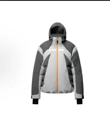 Brand L Color‑block Hooded Down Jacket, Grey Black #B68302 Brand L Color‑block Hooded Down Jacket, Grey Black #B68302